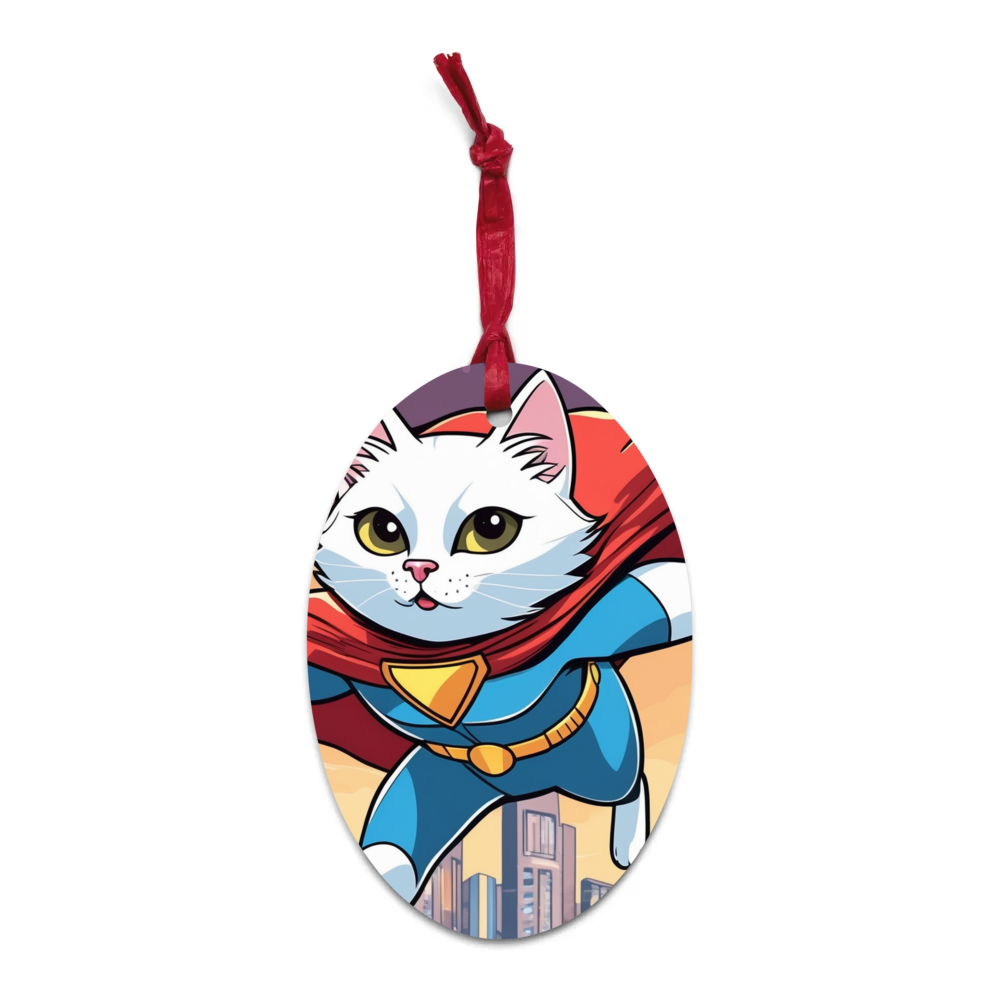 PugMug Custom White Companion Cat Wooden Ornament