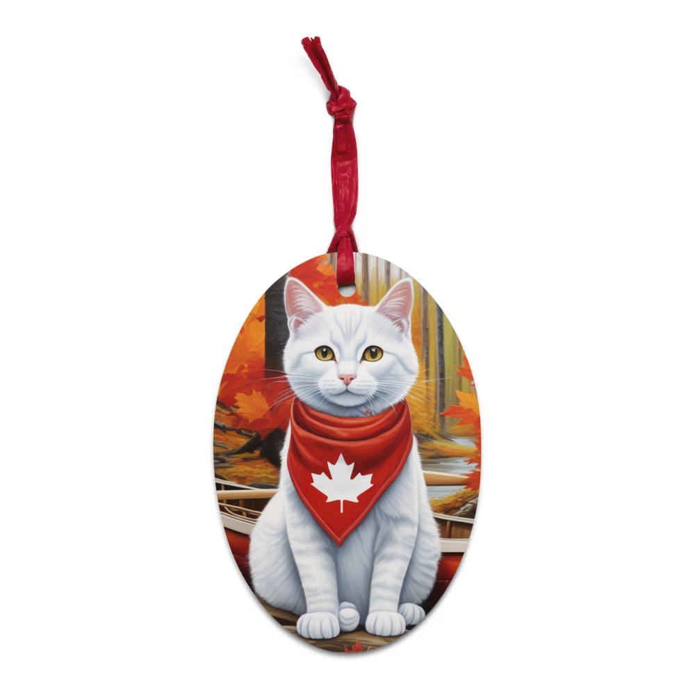PugMug Custom White Companion Cat Wooden Ornament