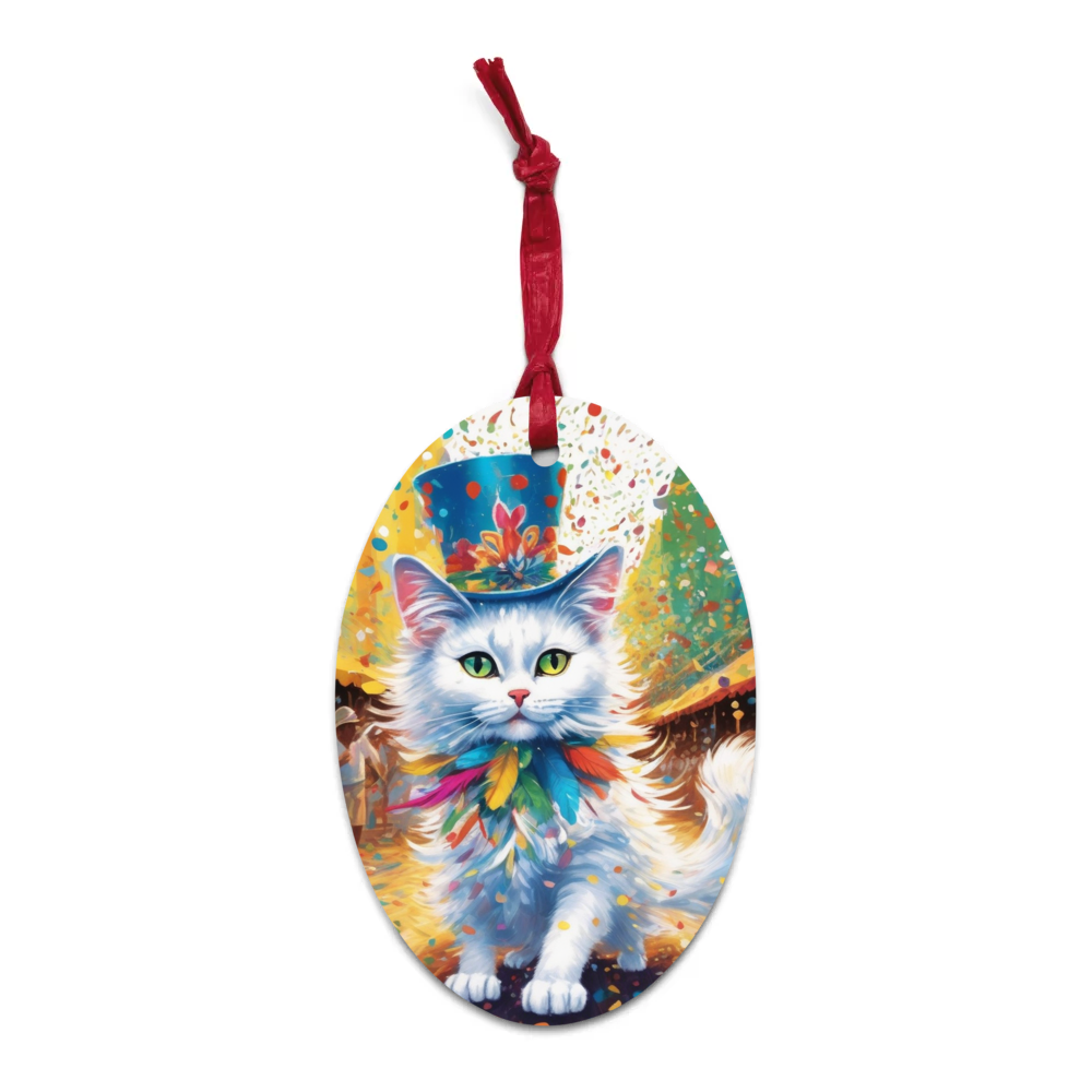 PugMug Custom White Companion Cat Wooden Ornament