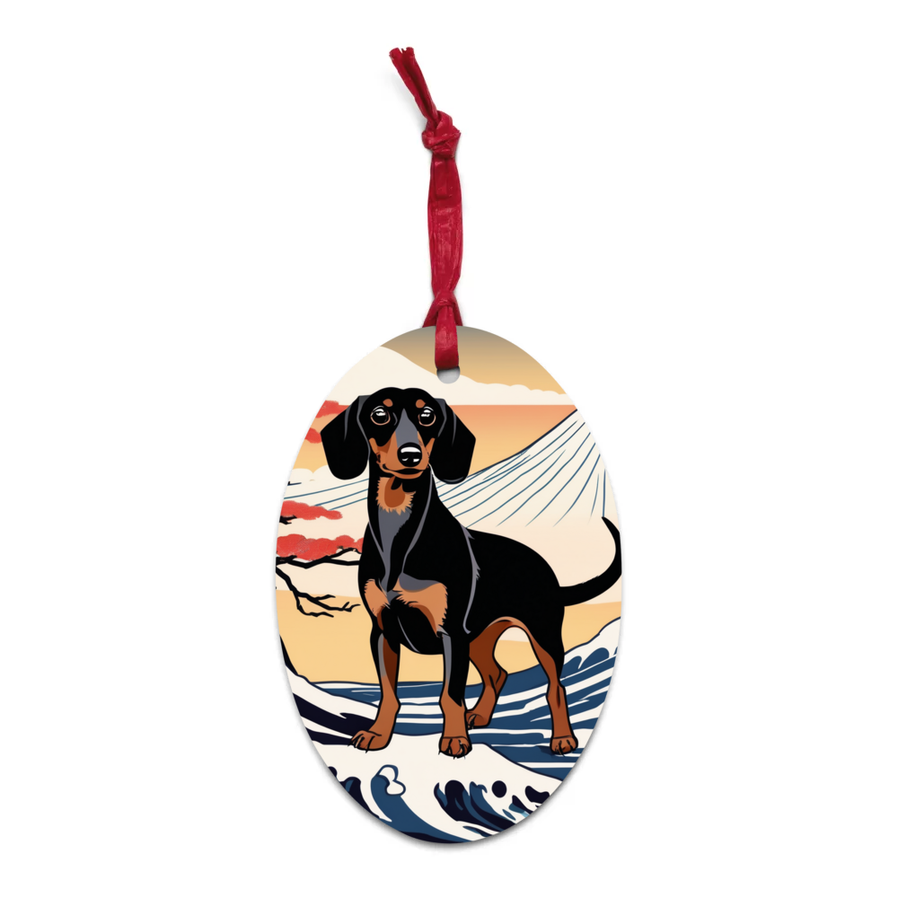 PugMug Custom Black Dachshund Wooden Ornament