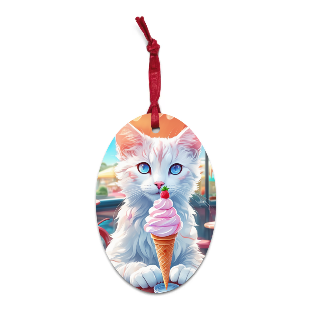 PugMug Custom White Companion Cat Wooden Ornament