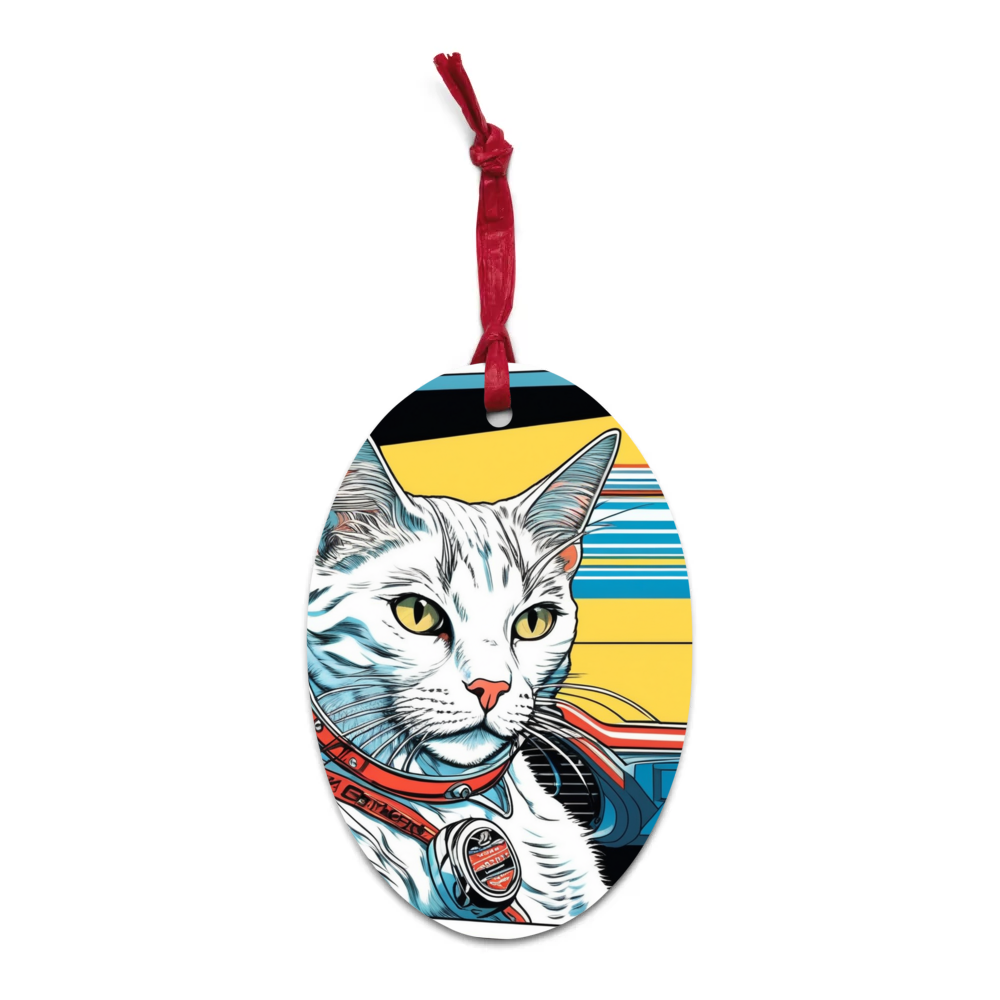 PugMug Custom White Companion Cat Wooden Ornament