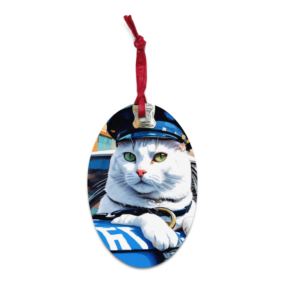 PugMug Custom White Companion Cat Wooden Ornament