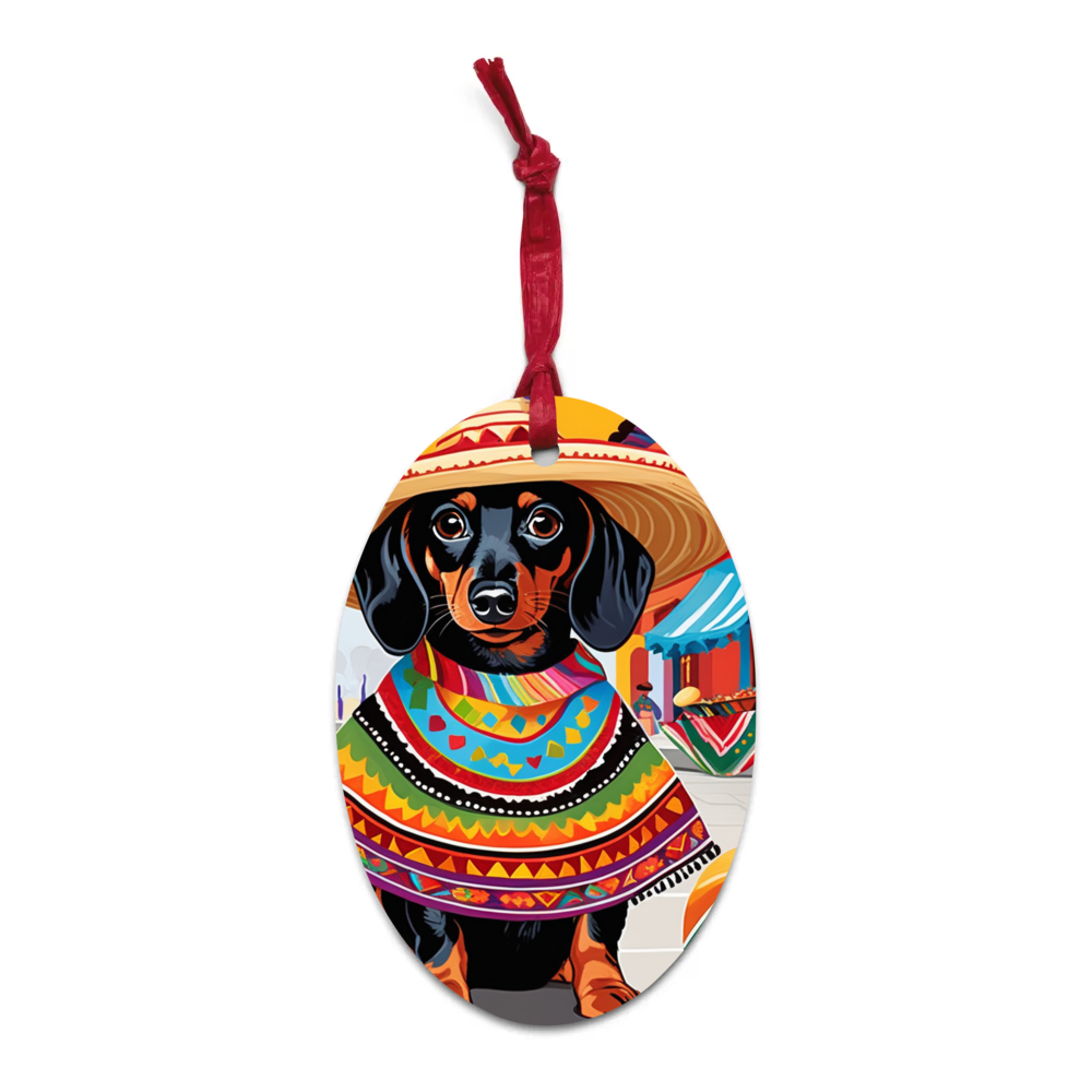 PugMug Custom Black Dachshund Wooden Ornament