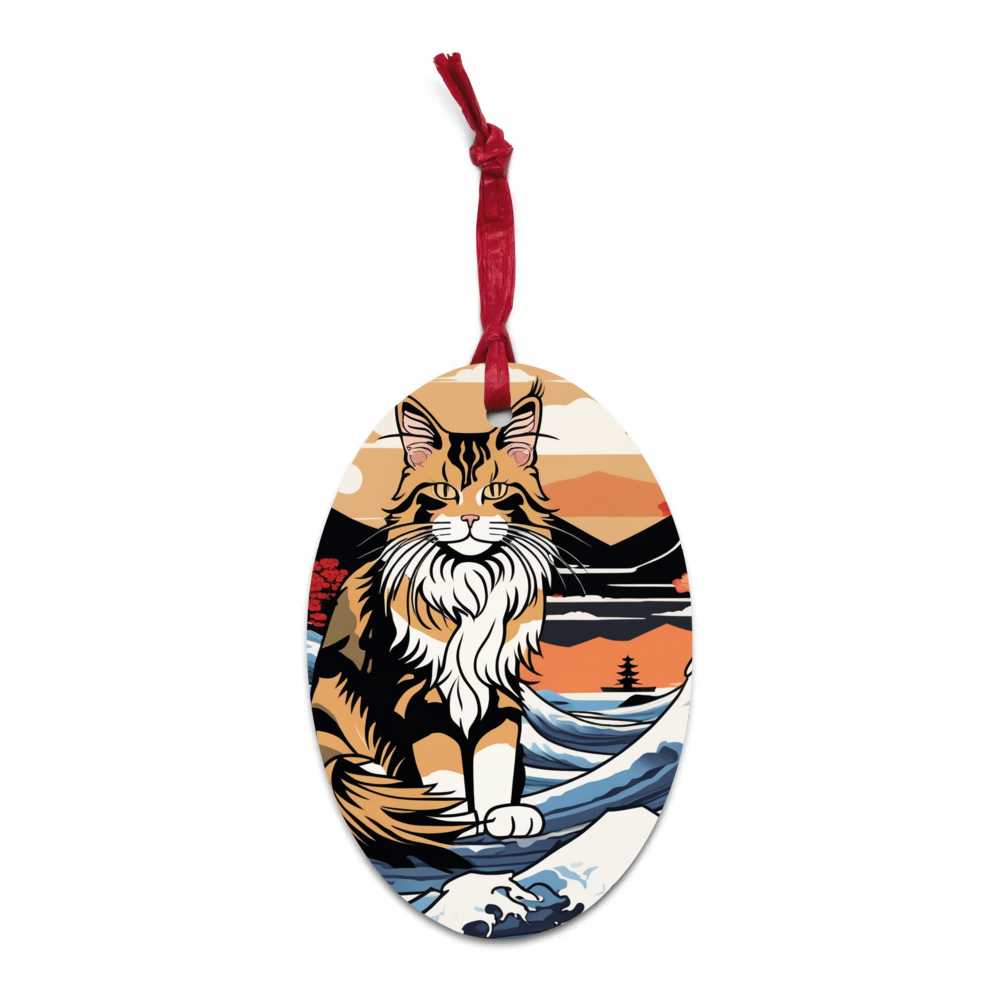 PugMug Custom Tabby Maine Coon Cat Wooden Ornament