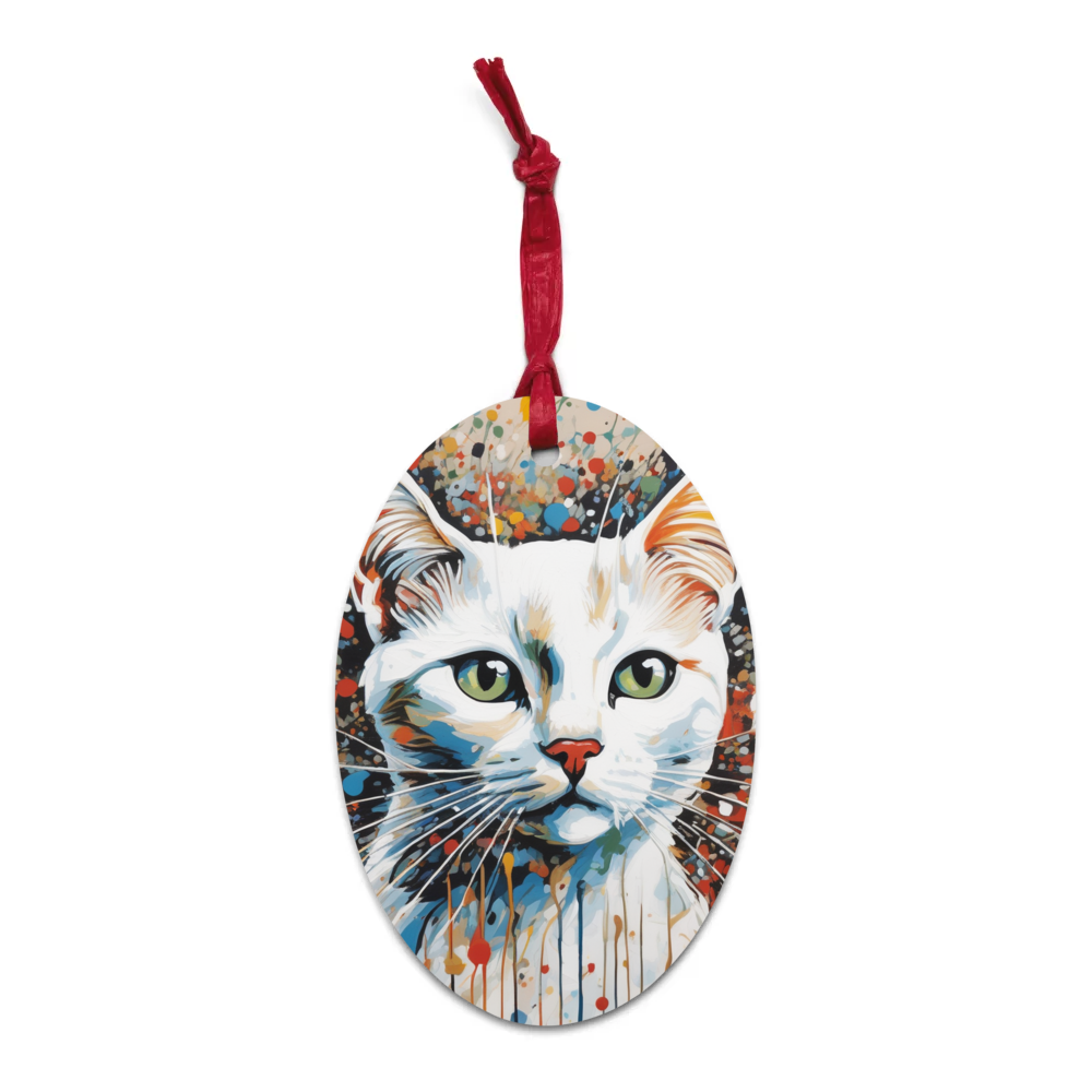 PugMug Custom White Companion Cat Wooden Ornament