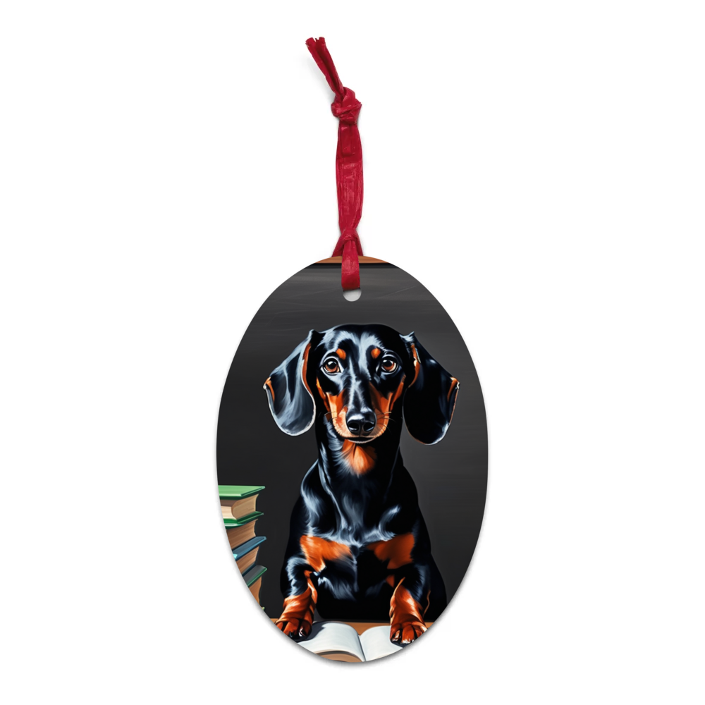 PugMug Custom Black Dachshund Wooden Ornament