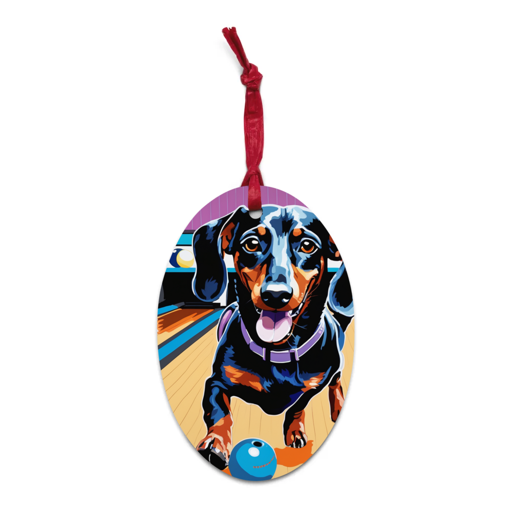 PugMug Custom Black Dachshund Wooden Ornament