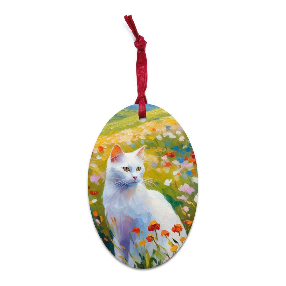 PugMug Custom White Companion Cat Wooden Ornament