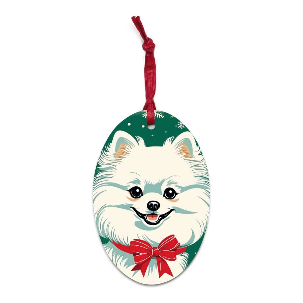 PugMug Custom White Pomeranian Wooden Ornament