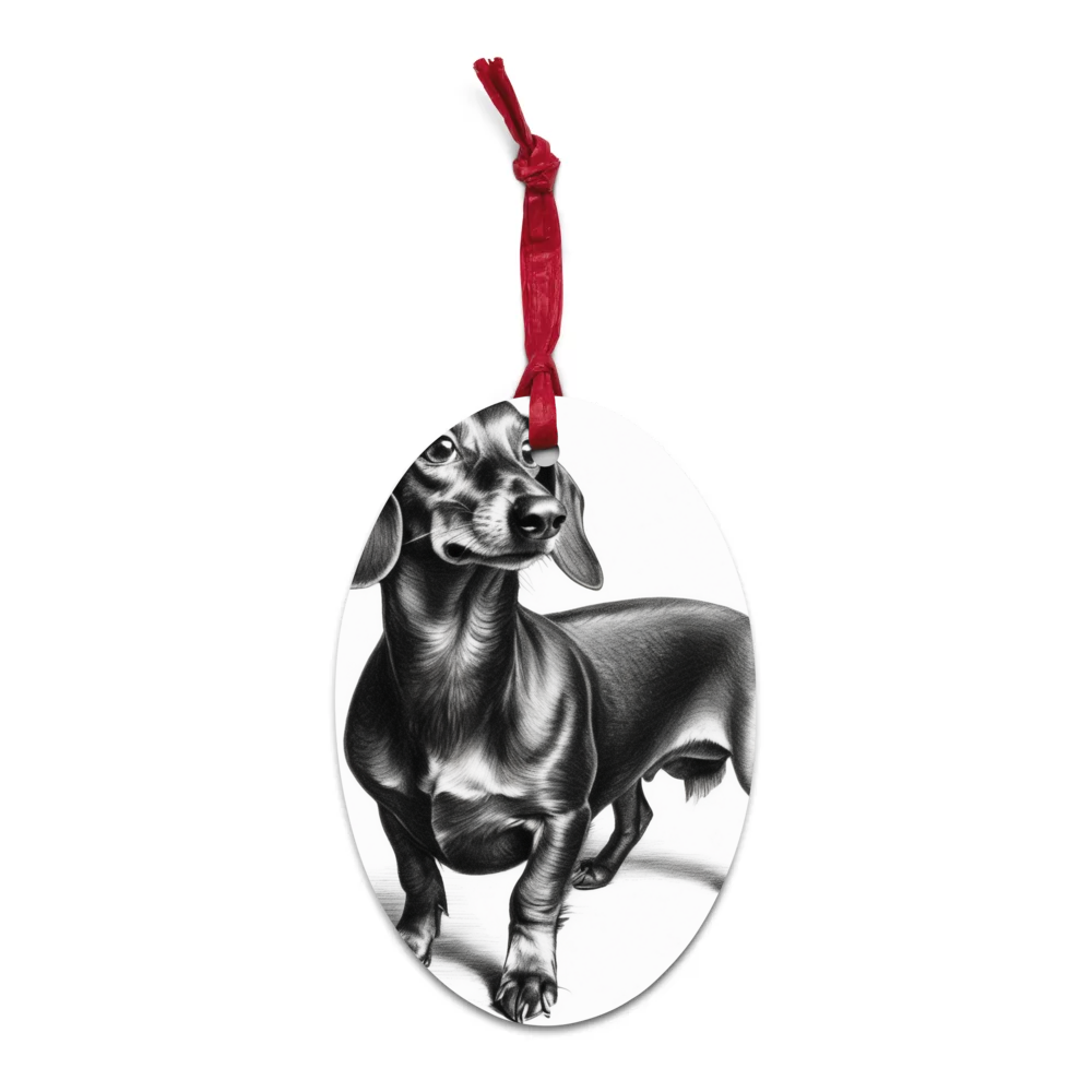 PugMug Custom Black Dachshund Wooden Ornament