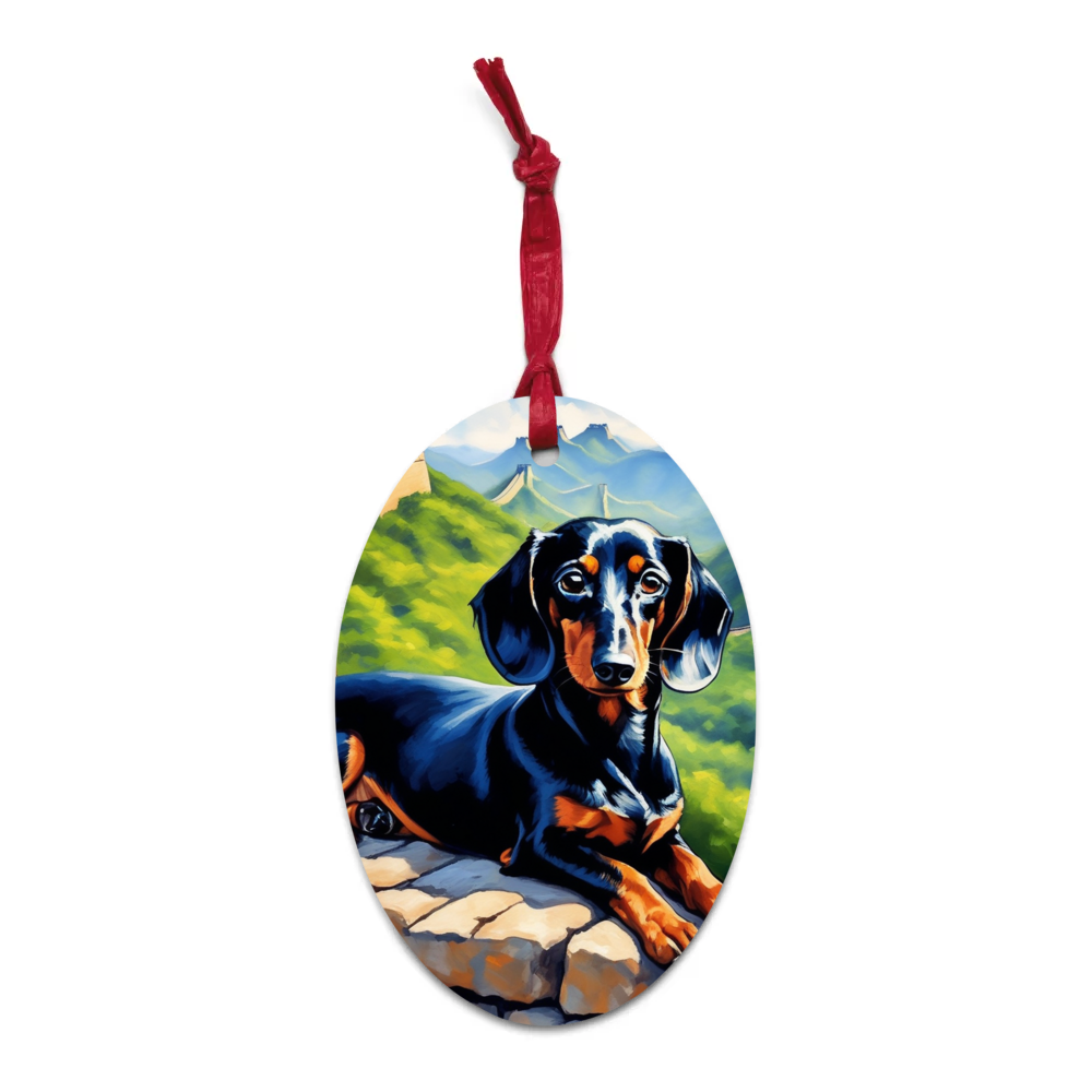 PugMug Custom Black Dachshund Wooden Ornament