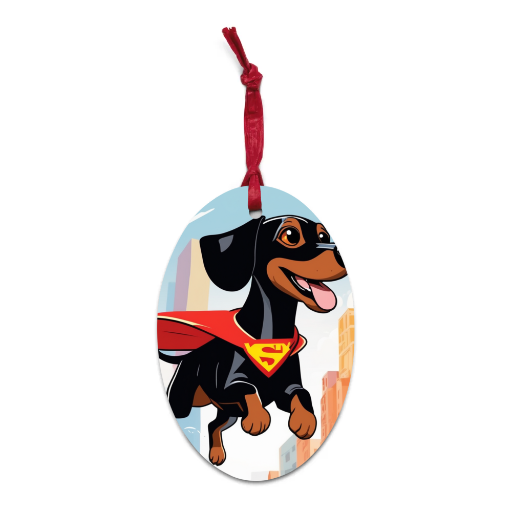 PugMug Custom Black Dachshund Wooden Ornament