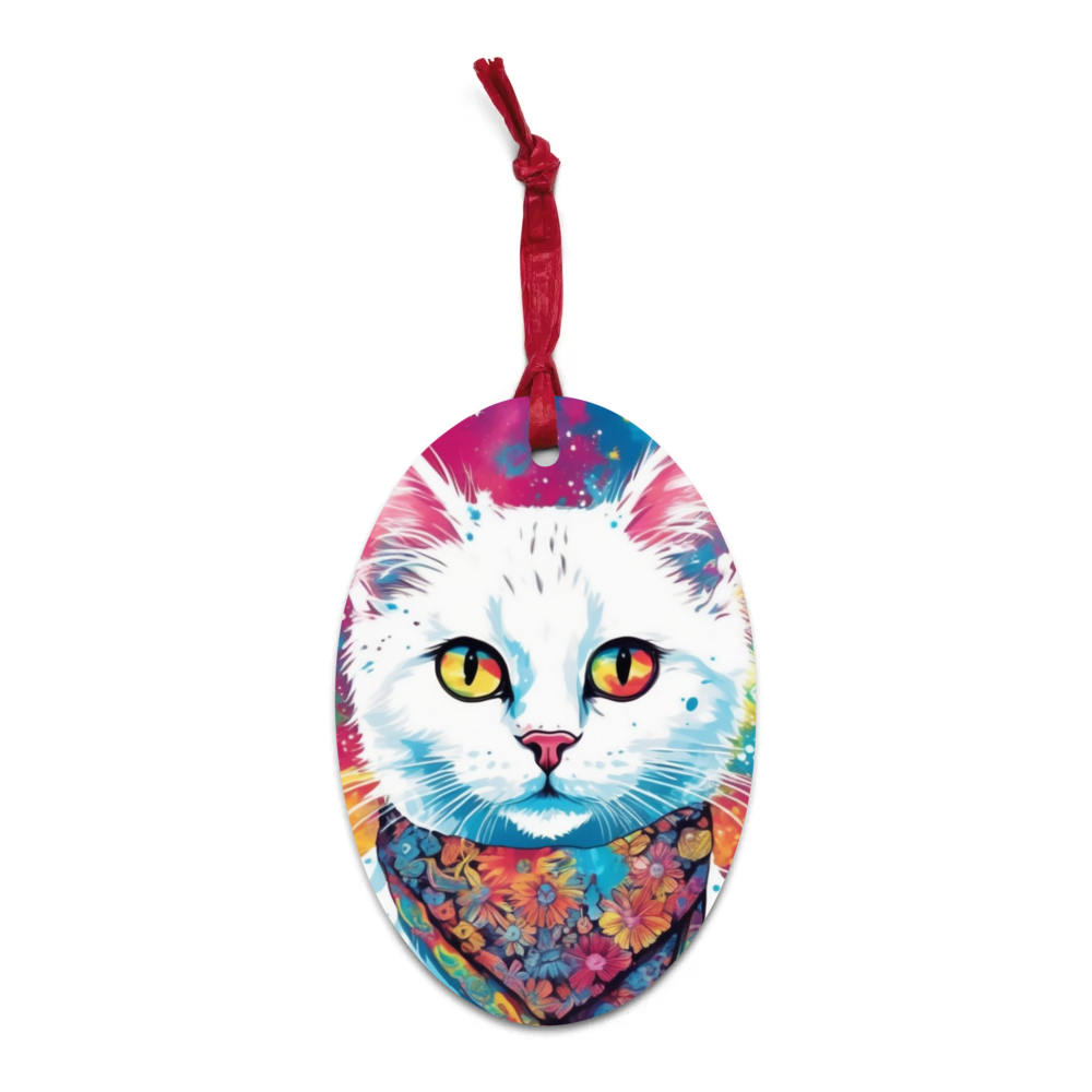 PugMug Custom White Companion Cat Wooden Ornament