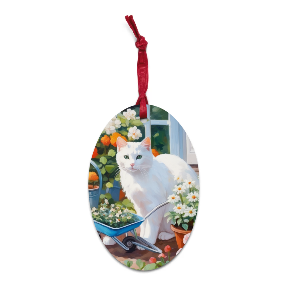 PugMug Custom White Companion Cat Wooden Ornament