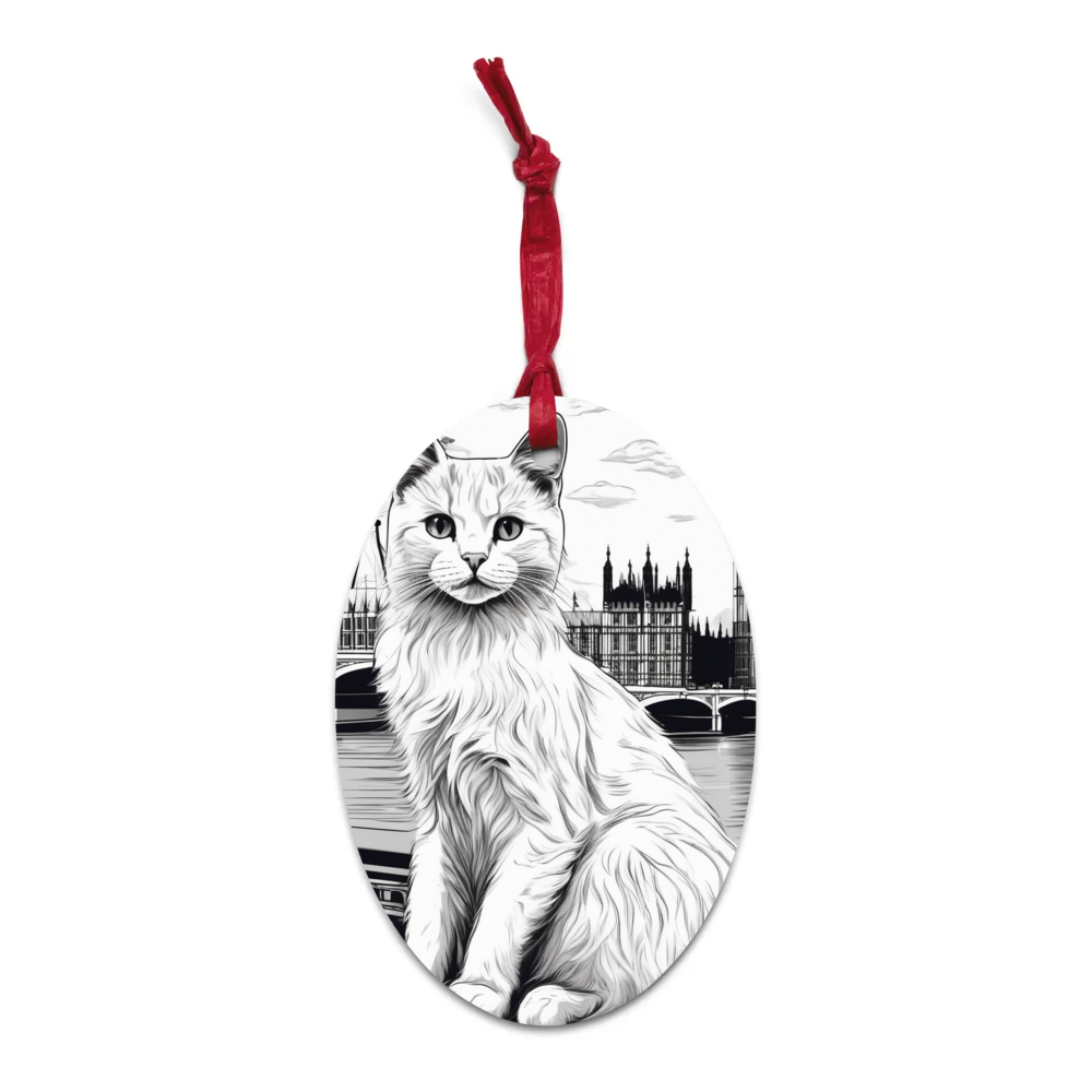PugMug Custom White Companion Cat Wooden Ornament