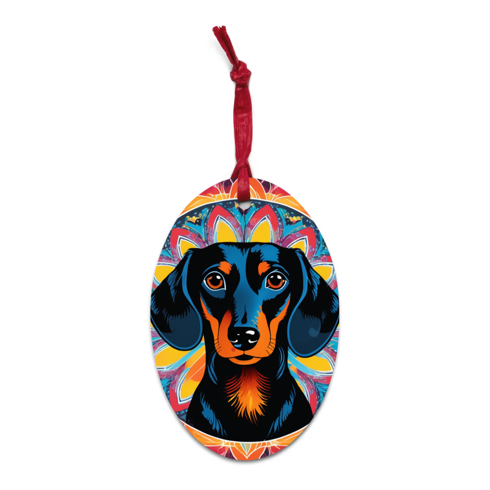 PugMug Custom Black Dachshund Wooden Ornament