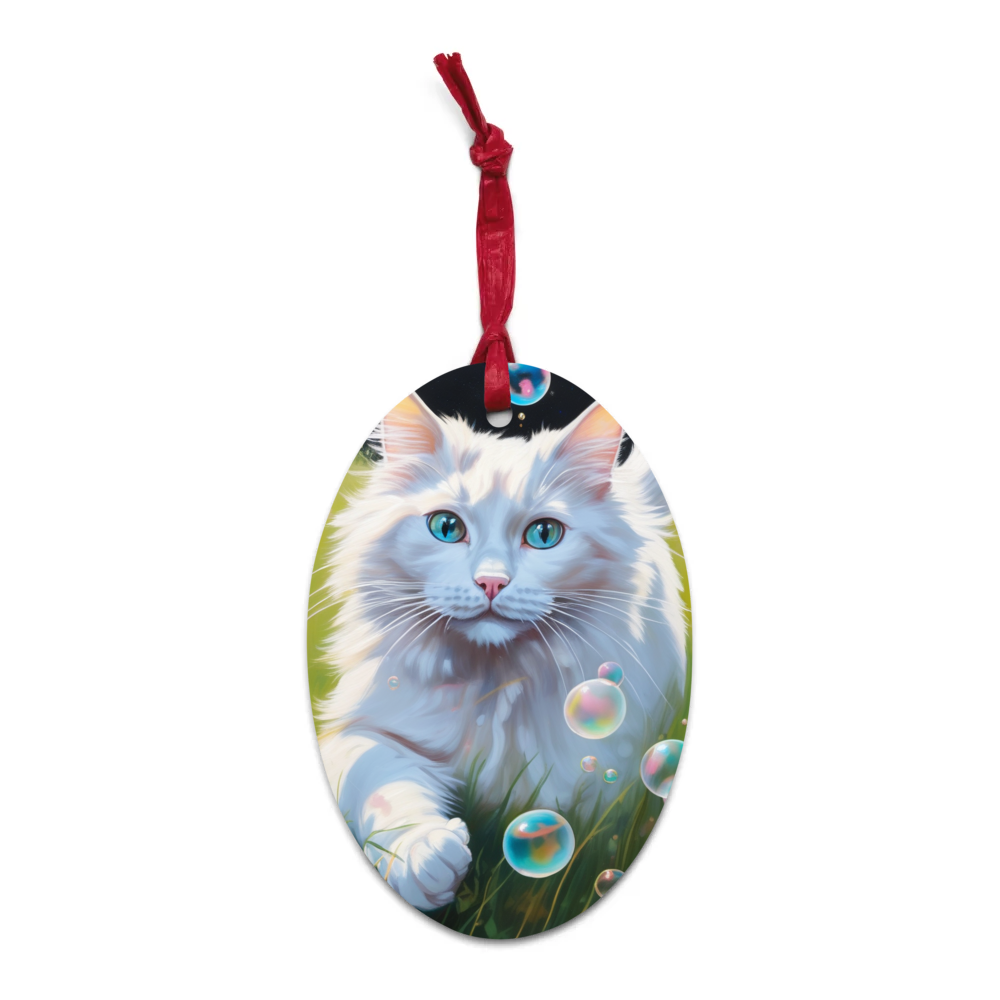 PugMug Custom White Ragdoll Cat Wooden Ornament
