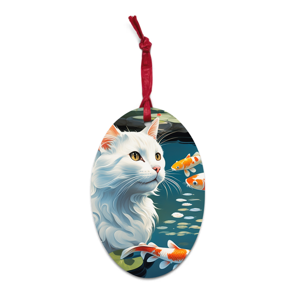 PugMug Custom White Companion Cat Wooden Ornament