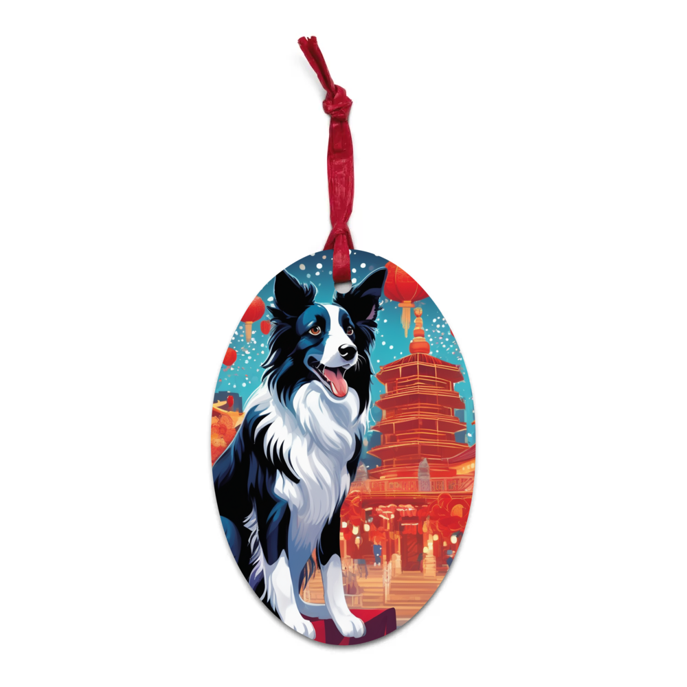 PugMug Custom Border Collie Wooden Ornament