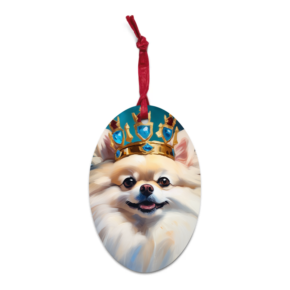 PugMug Custom White Pomeranian Wooden Ornament