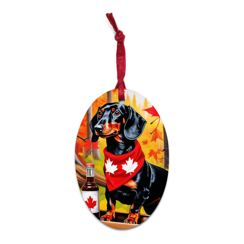 PugMug Custom Black Dachshund Wooden Ornament