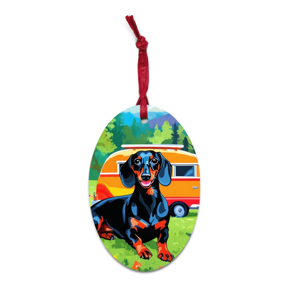 PugMug Custom Black Dachshund Wooden Ornament