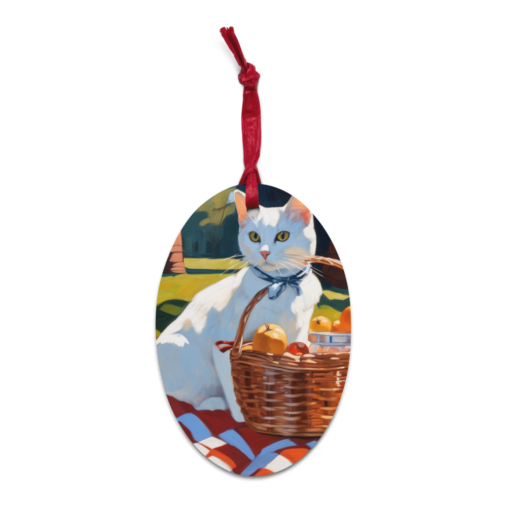 PugMug Custom White Companion Cat Wooden Ornament