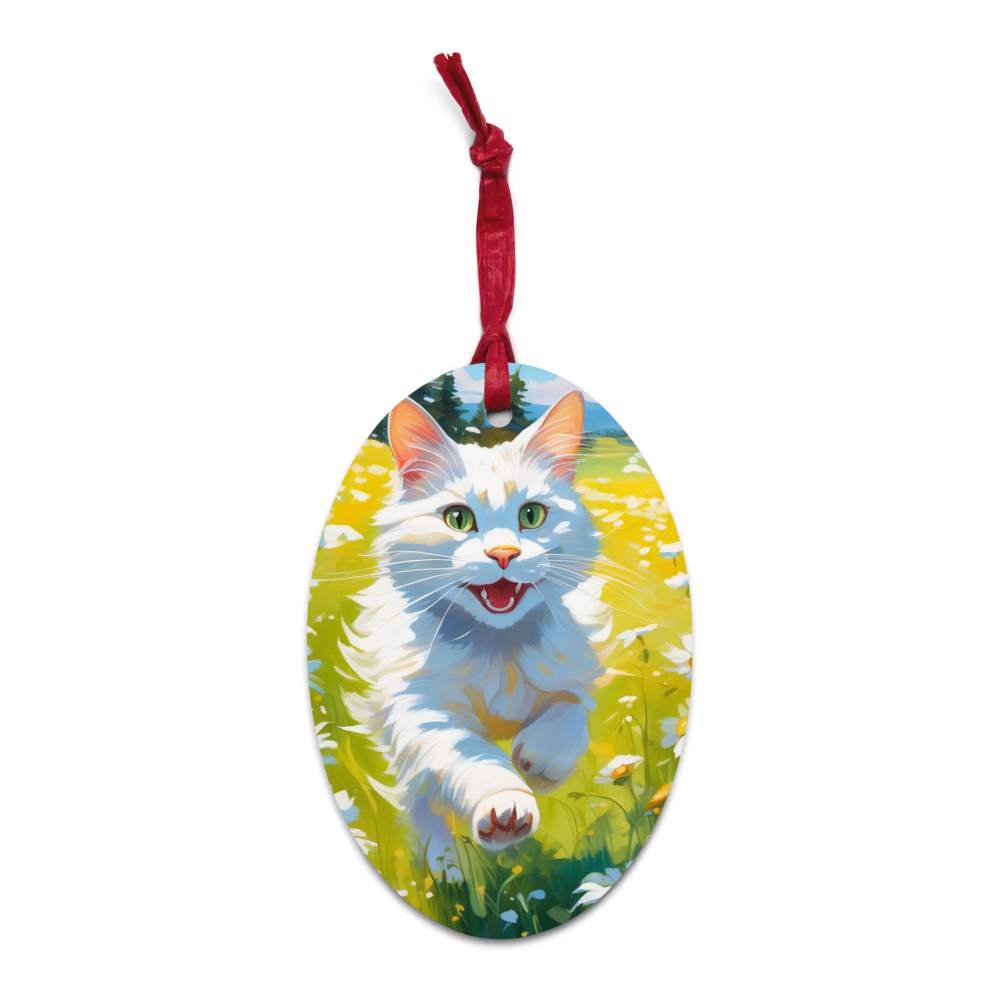 PugMug Custom White Companion Cat Wooden Ornament