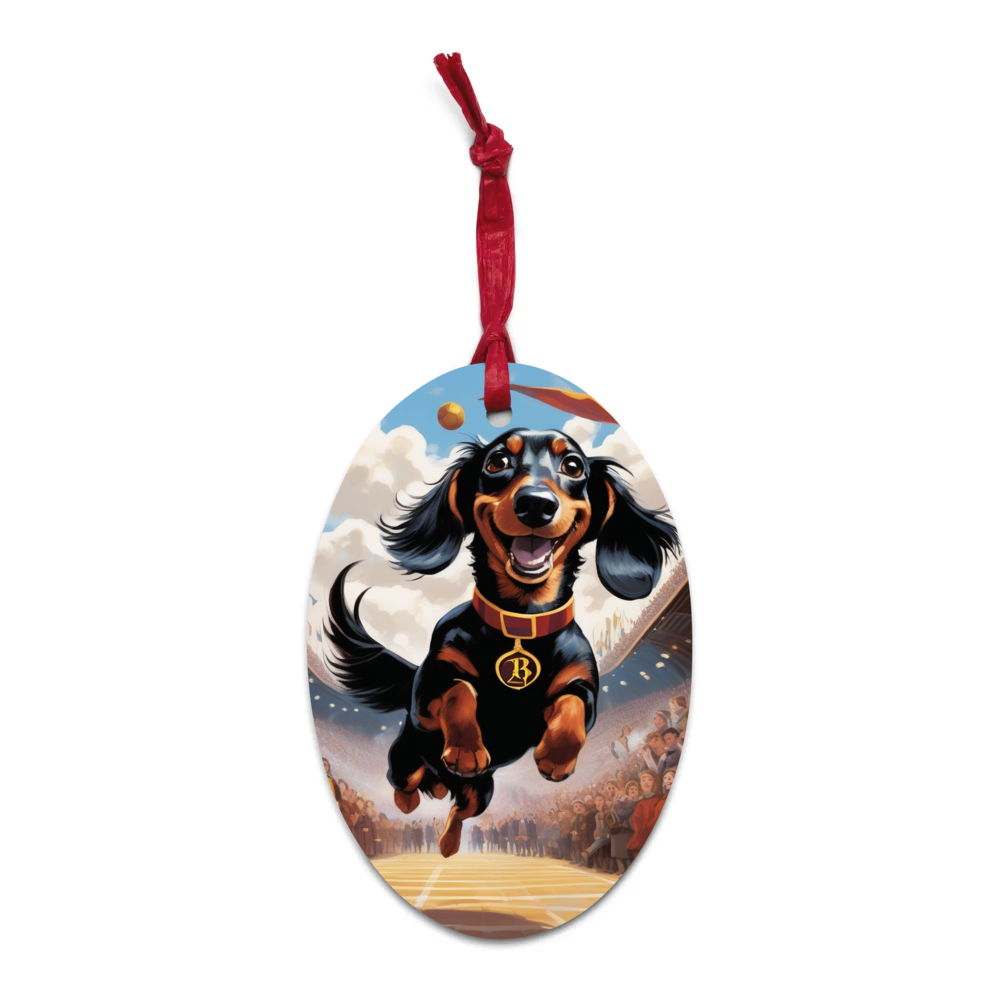 PugMug Custom Black Dachshund Wooden Ornament