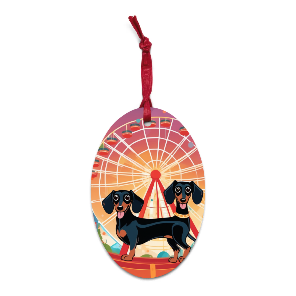 PugMug Custom Black Dachshund Wooden Ornament