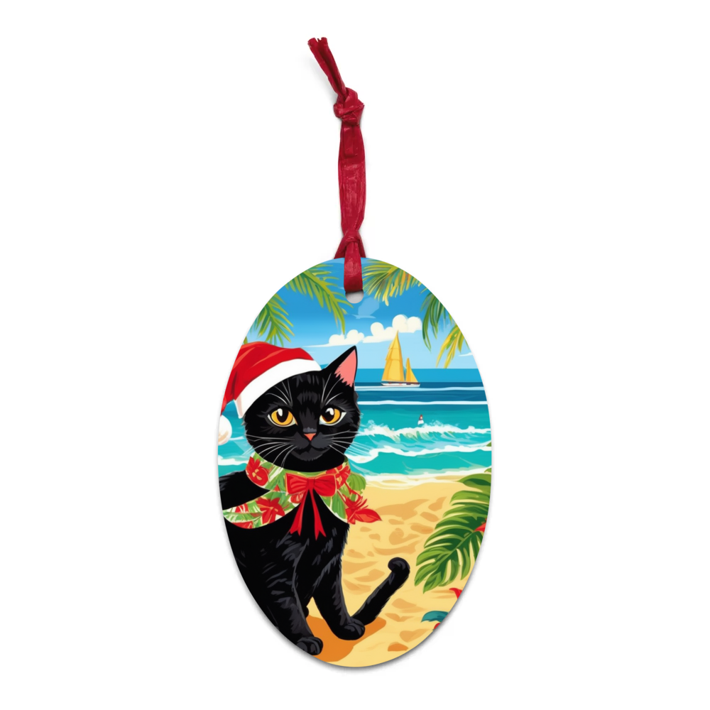 PugMug Custom Black Companion Cat Wooden Ornament