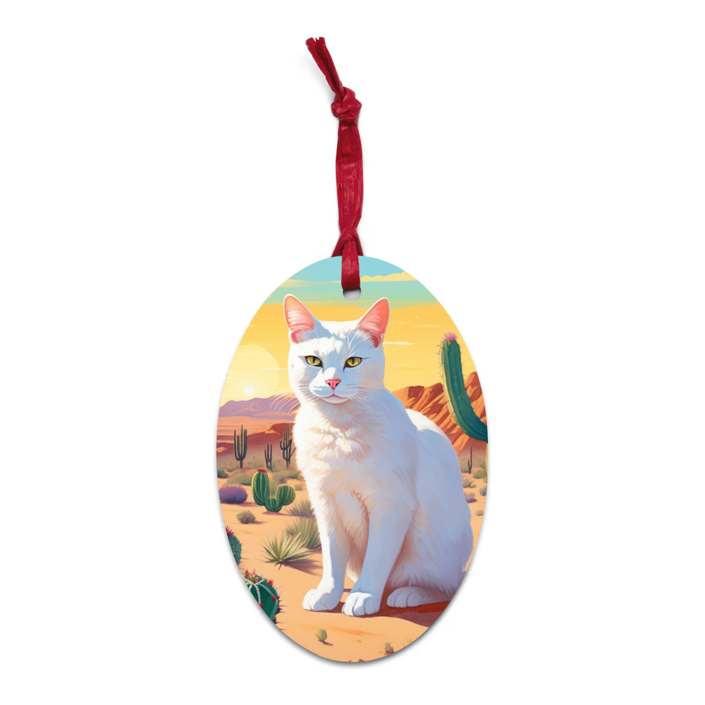 PugMug Custom White Companion Cat Wooden Ornament