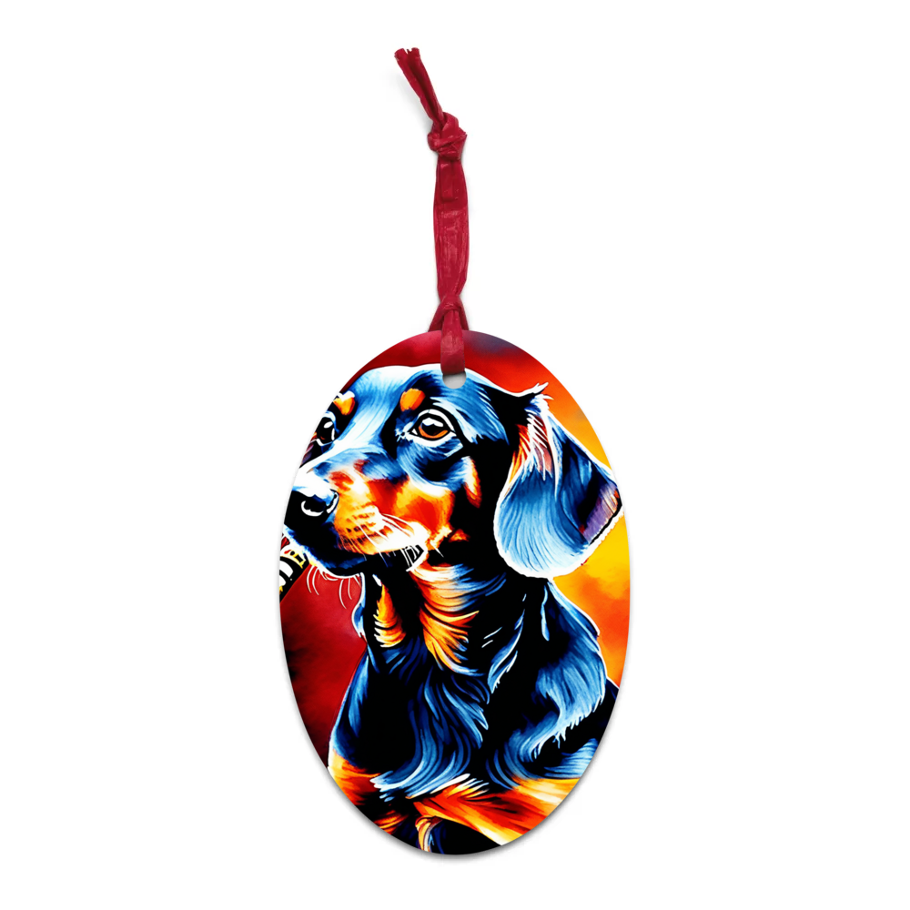 PugMug Custom Black Dachshund Wooden Ornament