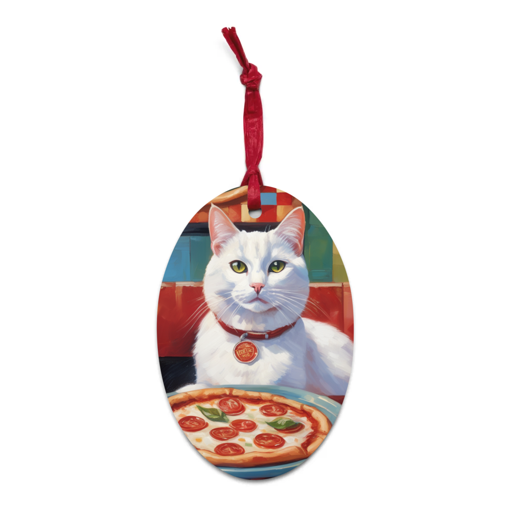 PugMug Custom White Companion Cat Wooden Ornament