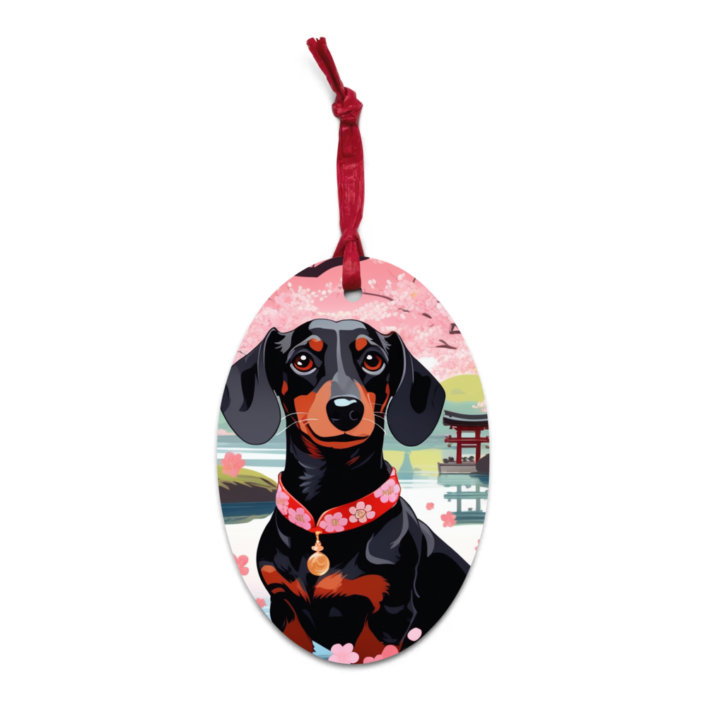 PugMug Custom Black Dachshund Wooden Ornament