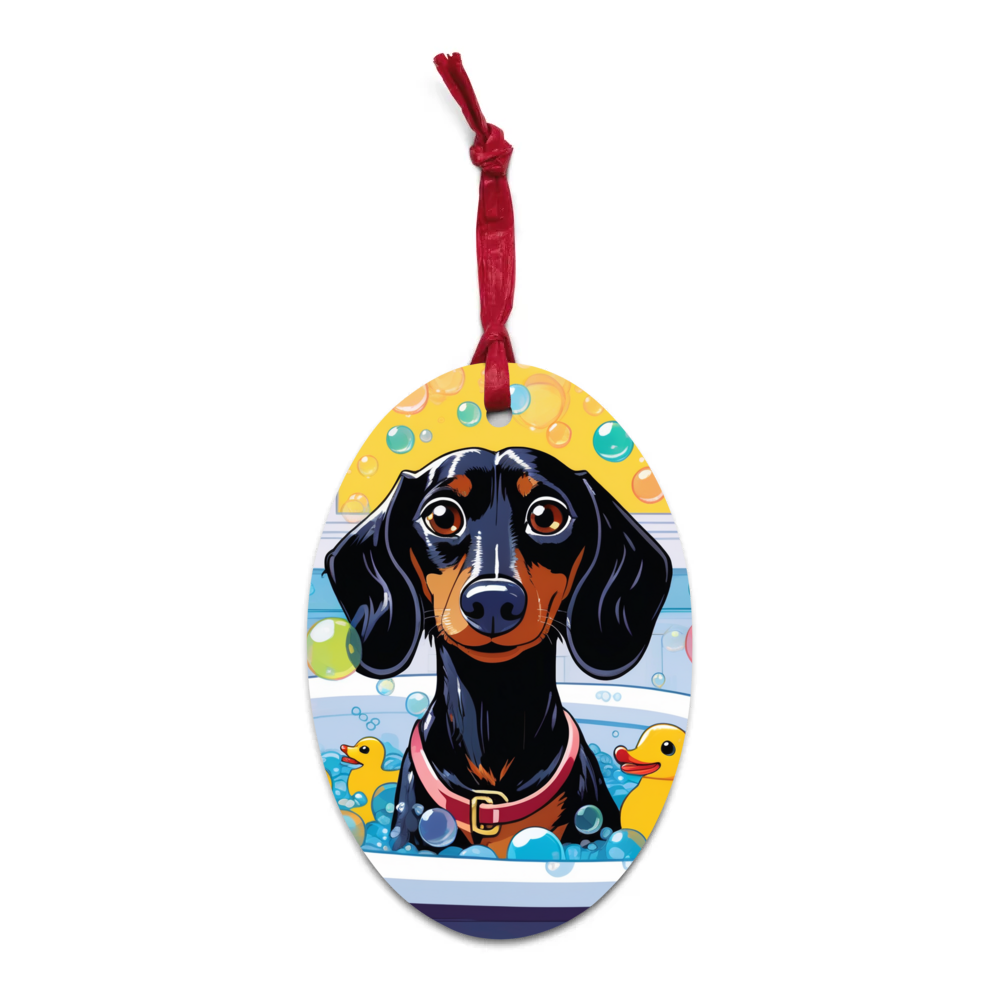 PugMug Custom Black Dachshund Wooden Ornament