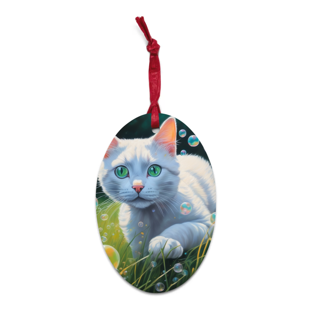 PugMug Custom White Companion Cat Wooden Ornament