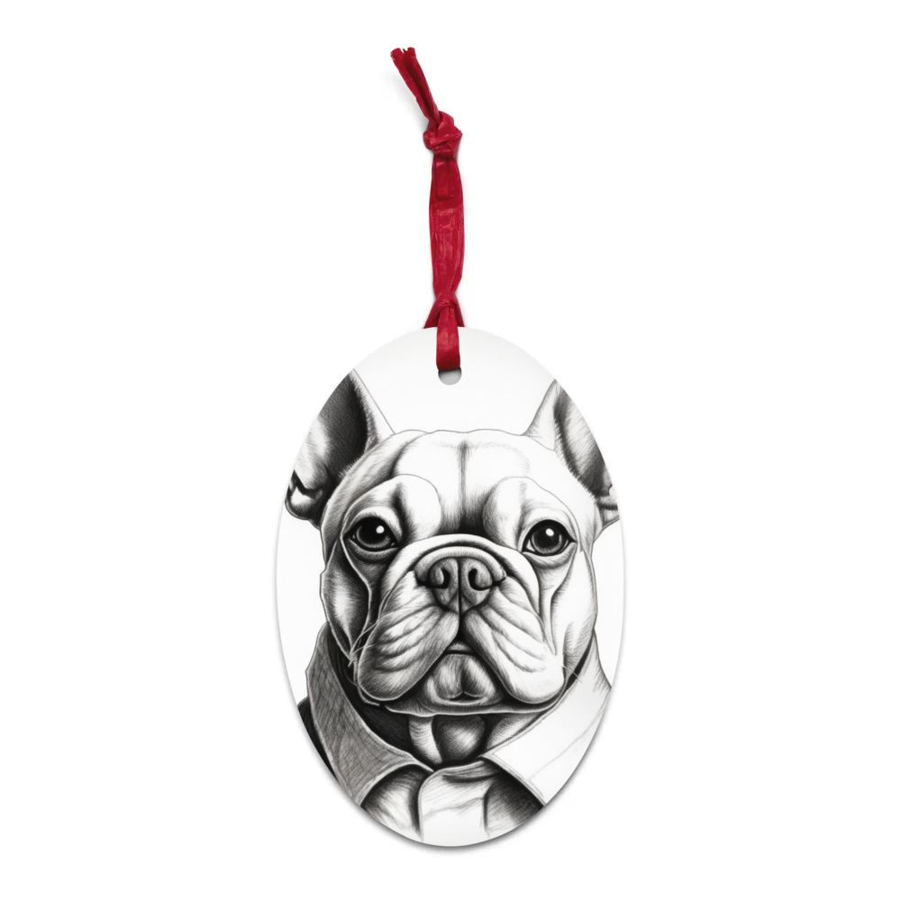 PugMug Custom White French Bulldog Wooden Ornament