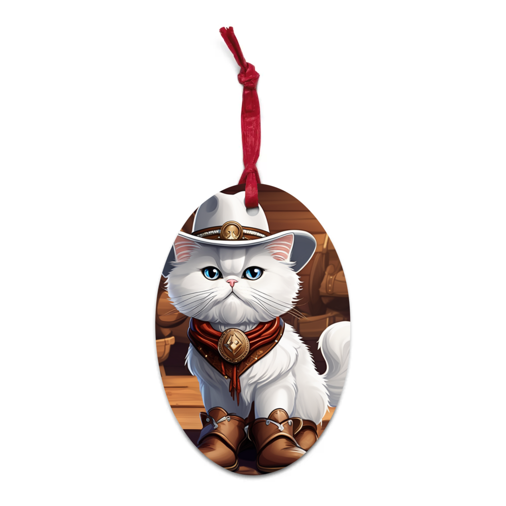 PugMug Custom White Persian Cat Wooden Ornament