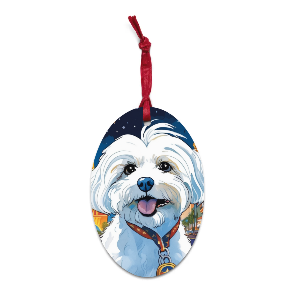 PugMug Custom White Havanese Dog Wooden Ornament