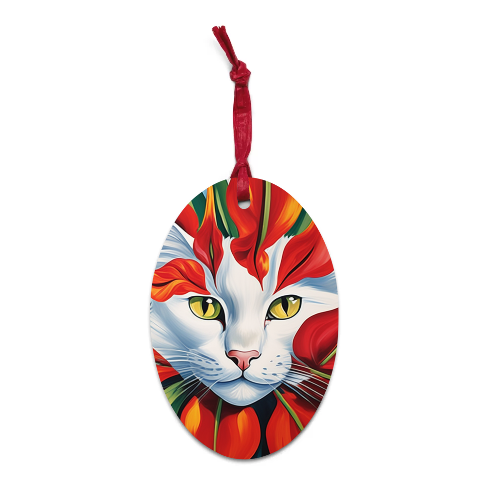 PugMug Custom White Companion Cat Wooden Ornament