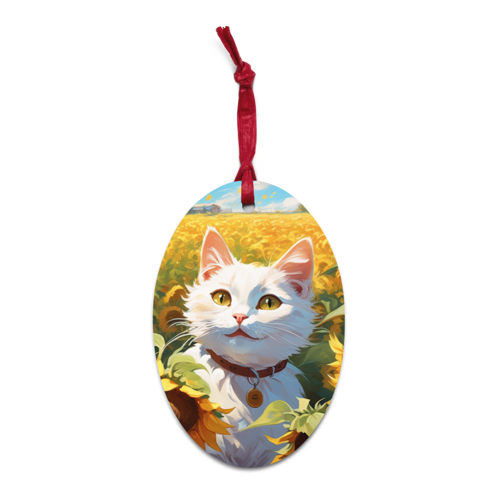 PugMug Custom White Companion Cat Wooden Ornament