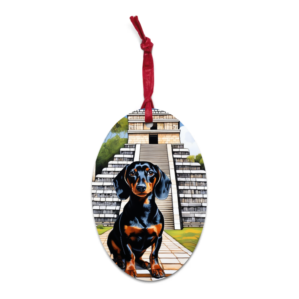 PugMug Custom Black Dachshund Wooden Ornament