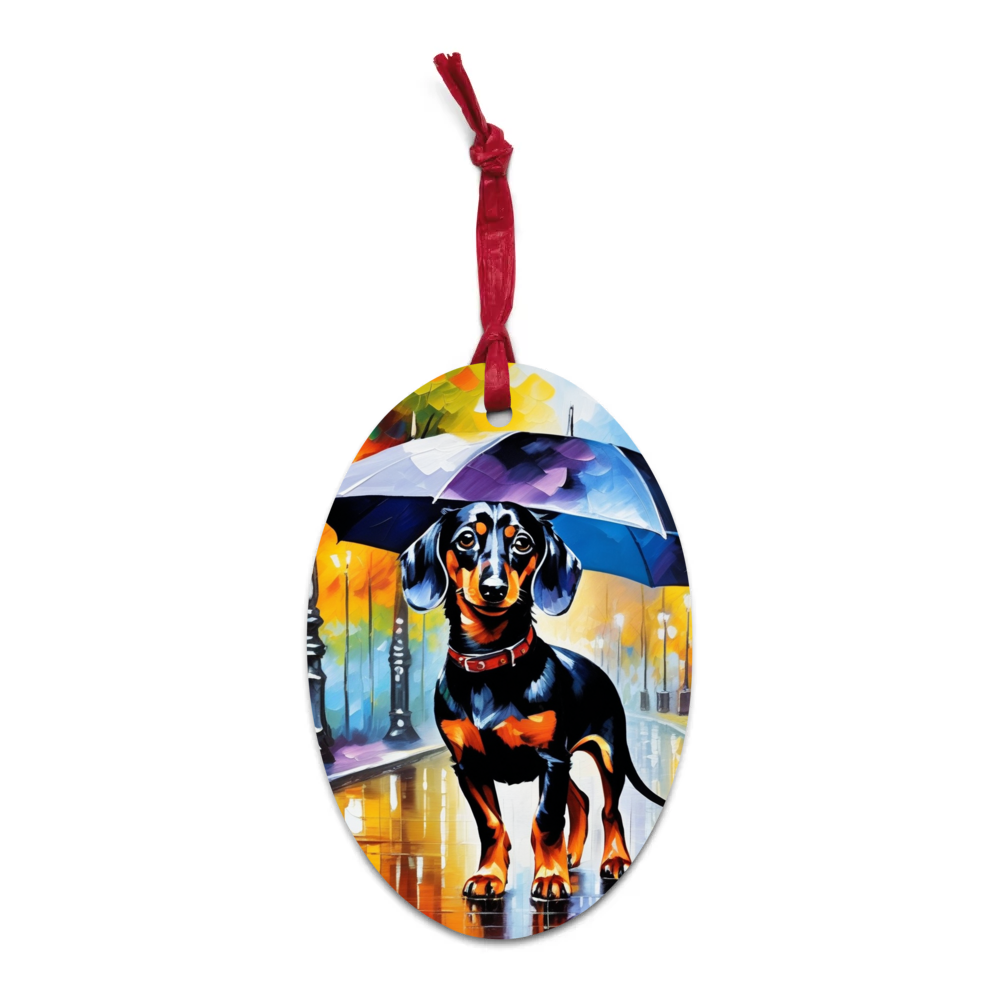 PugMug Custom Black Dachshund Wooden Ornament