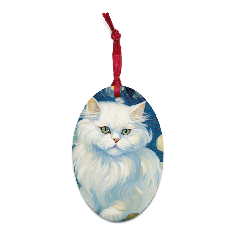 PugMug Custom White Persian Cat Wooden Ornament