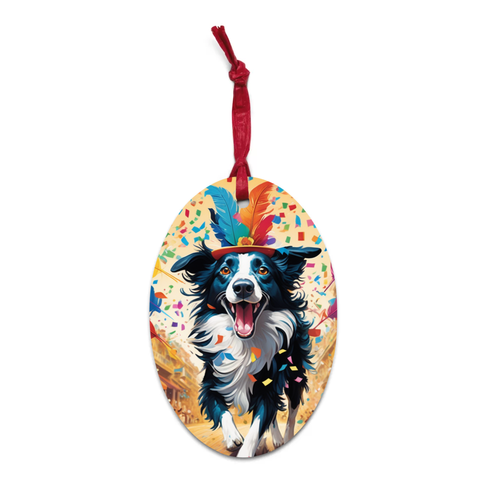 PugMug Custom Border Collie Wooden Ornament