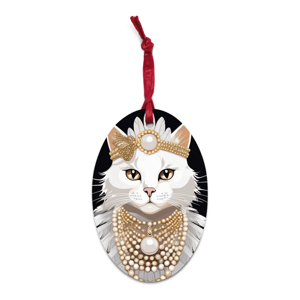 PugMug Custom White Companion Cat Wooden Ornament