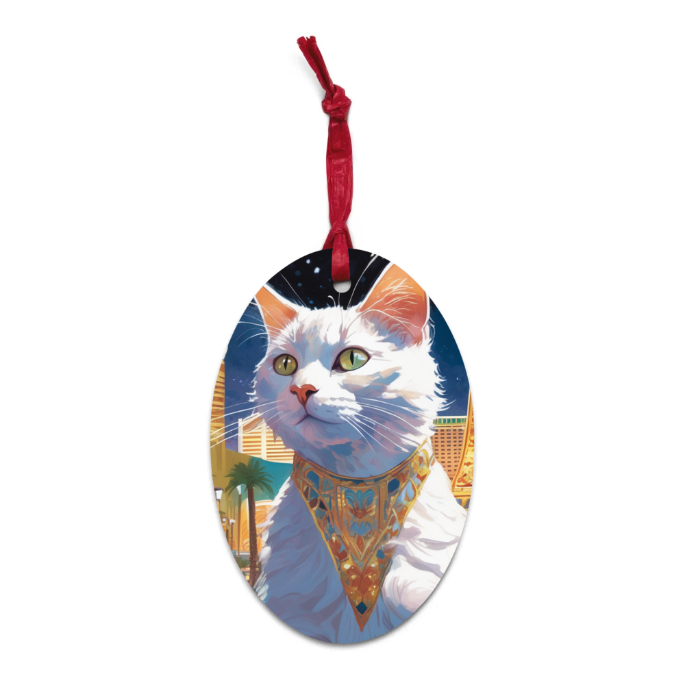 PugMug Custom White Companion Cat Wooden Ornament