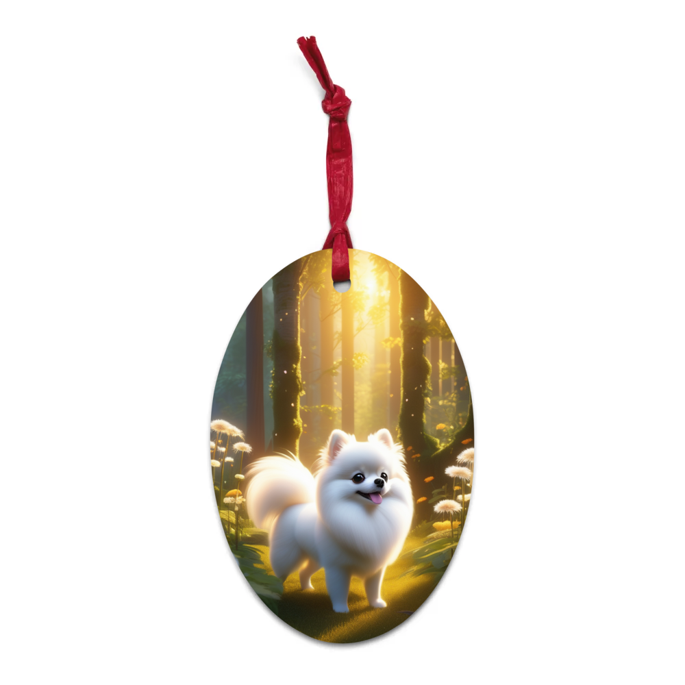 PugMug Custom White Pomeranian Wooden Ornament